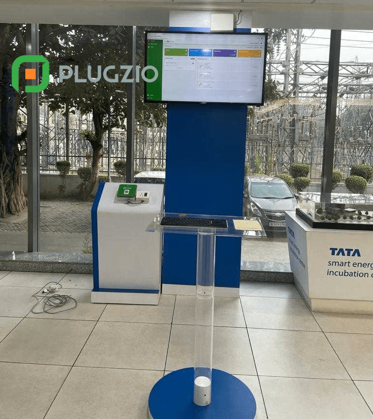 Photo of the testing setup with Plugzio and Tata Group in India showing the Plugzio dashboard and the results of the company's first installation in the market.