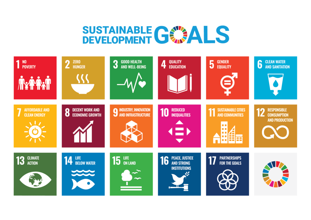 An image outlining the 17 sustainable development goals identified by the United Nations.